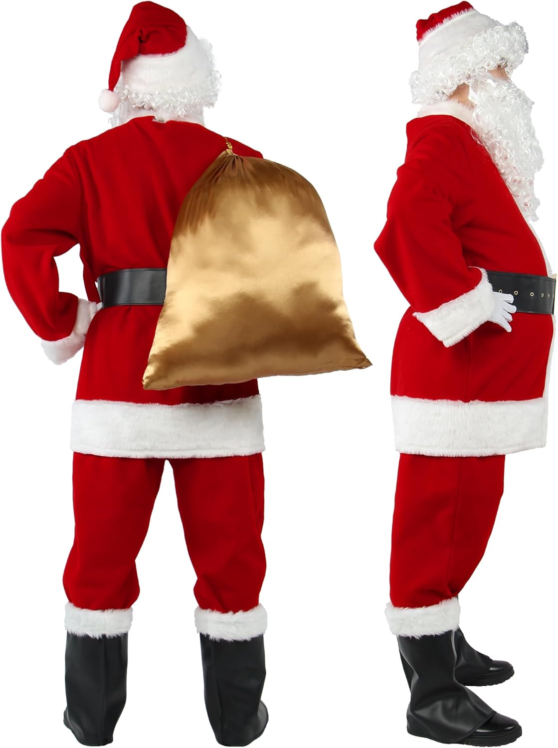 Gardentime Santa Claus Costume for Men Santa Suit Adult 10pcs Christmas Deluxe Red Outfit Xmas Holiday Party Cosplay