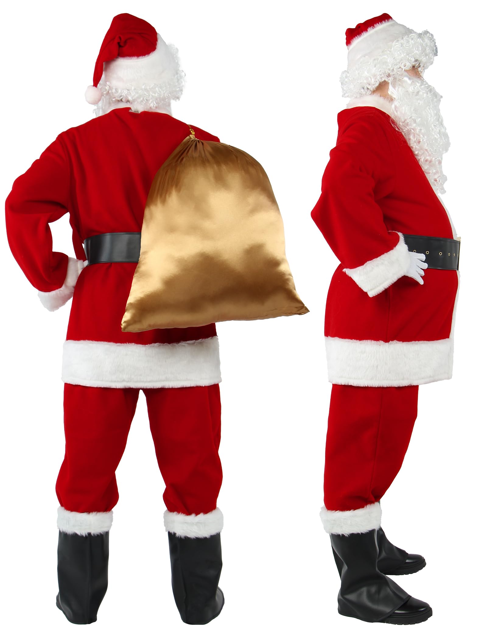 Gardentime Weihnachtsmann Kostüm für Männer Weihnachtsmann Anzug Erwachsene 10pcs Weihnachten Deluxe roten Samt Outfit Weihnachten Urlaub Party Cosplay