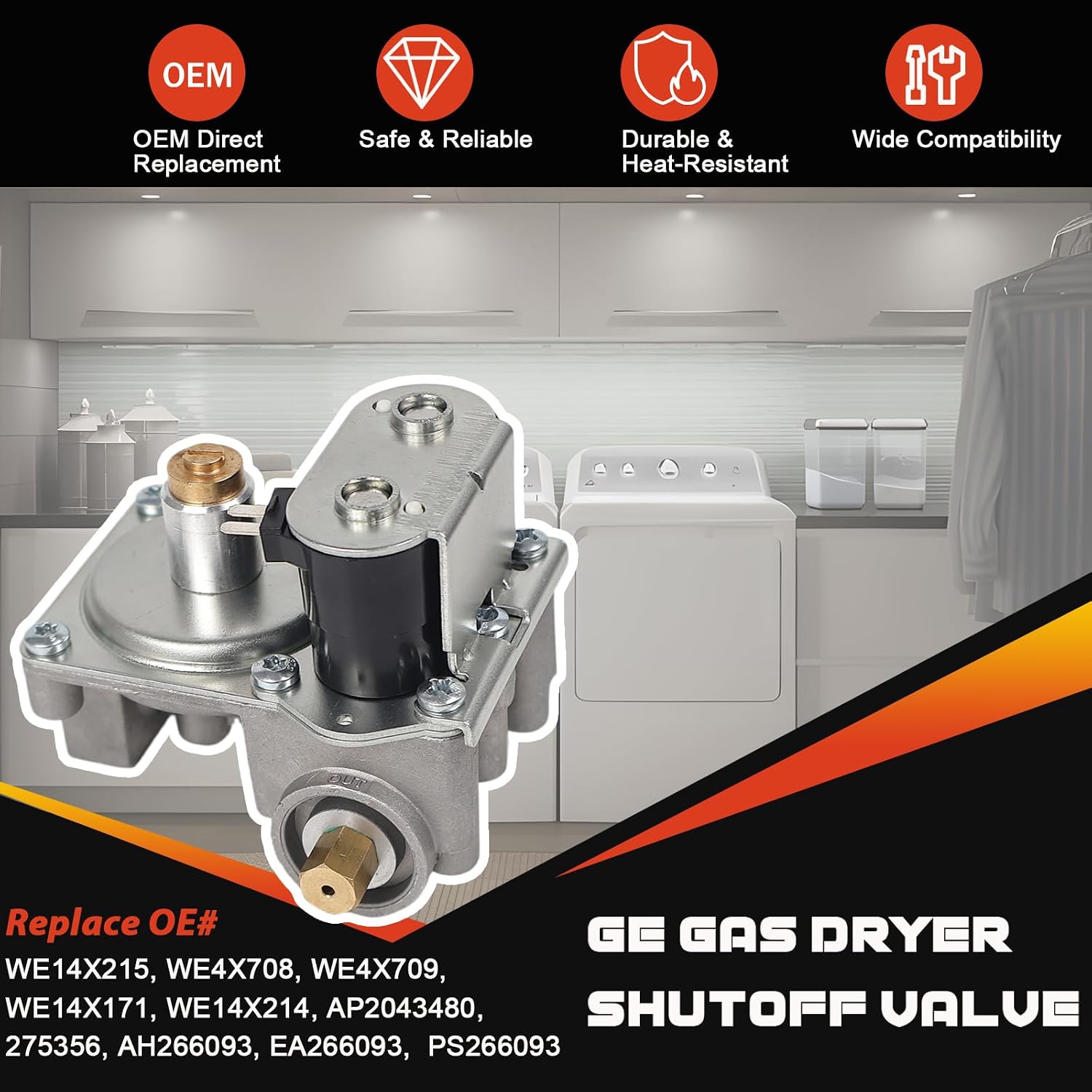 WE14X215 Gas Dryer Shutoff Valve Assembly Fit for GE Gas Dryers OEM Replacement WE4X708, WE4X709, WE14X171, WE14X214, WE14X215, AP2043480, 275356, AH266093, EA266093, PS266093