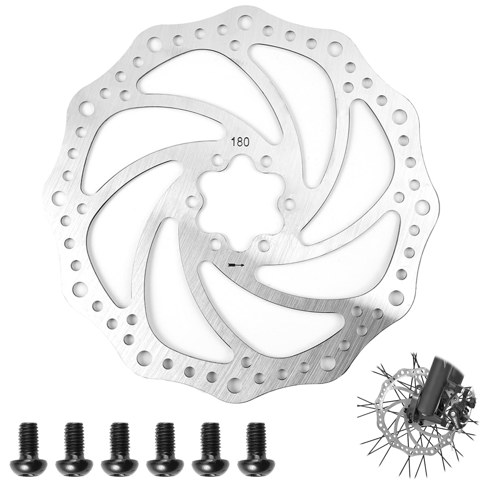 Inossidabile con 6 Bulloni Dischi Freno,180mm Rotore del Freno a Disco per bicicletta,Pacchi in Acciaio Inox Bici Freno a Disco Rotore con Spessore di 1.8mm,Adatto Per Bici Da Strada Mountain Bici BMX