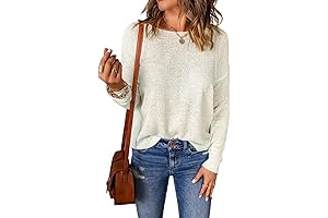 Womens Casual Lightweight Crewneck Long Sleeve Drop Shoulder Knit Shirt Tops, S-XXL