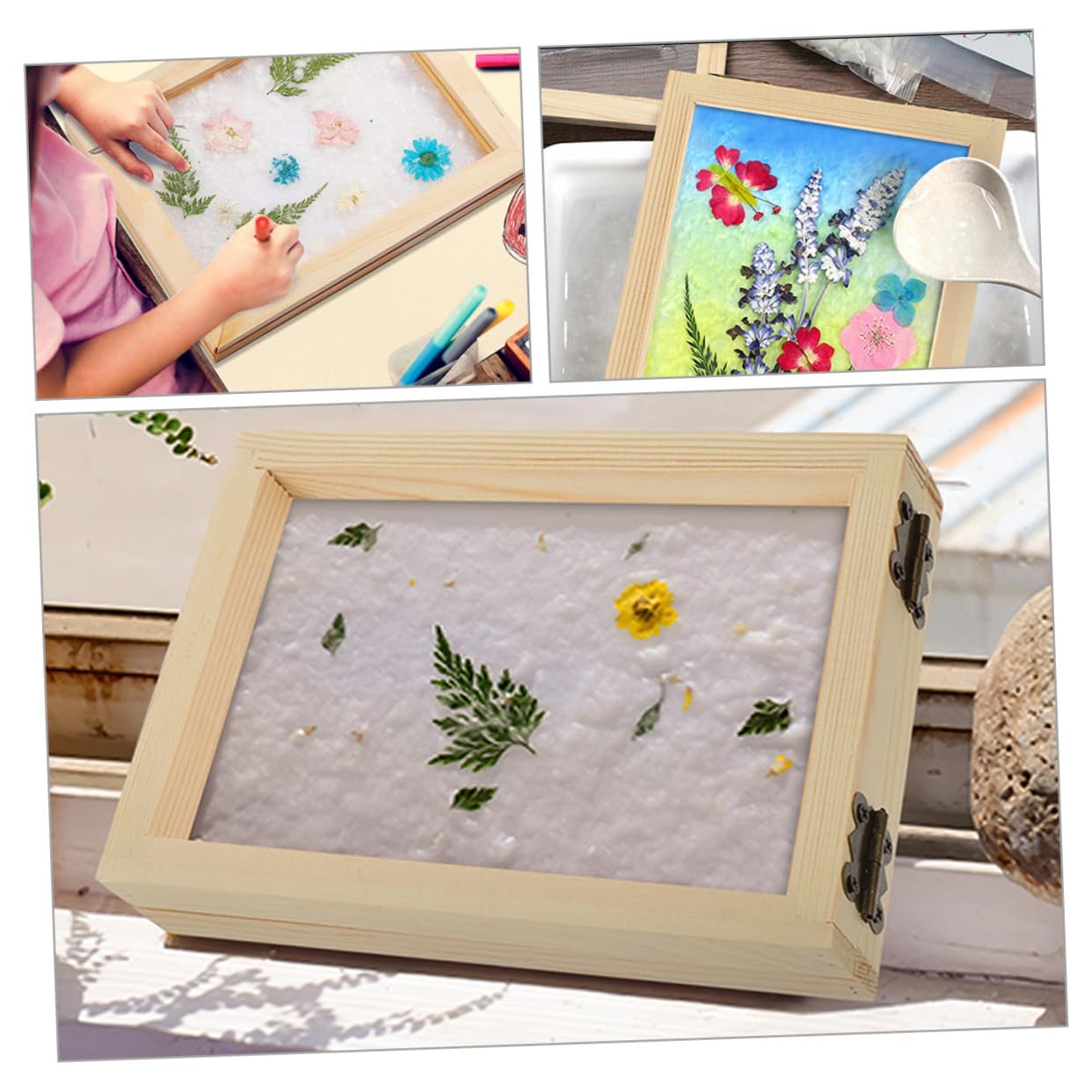 KONTONTY DIY Paper Making Tool Set 2pcs Wooden Paper Making Frames Mesh Screen Craft Kit