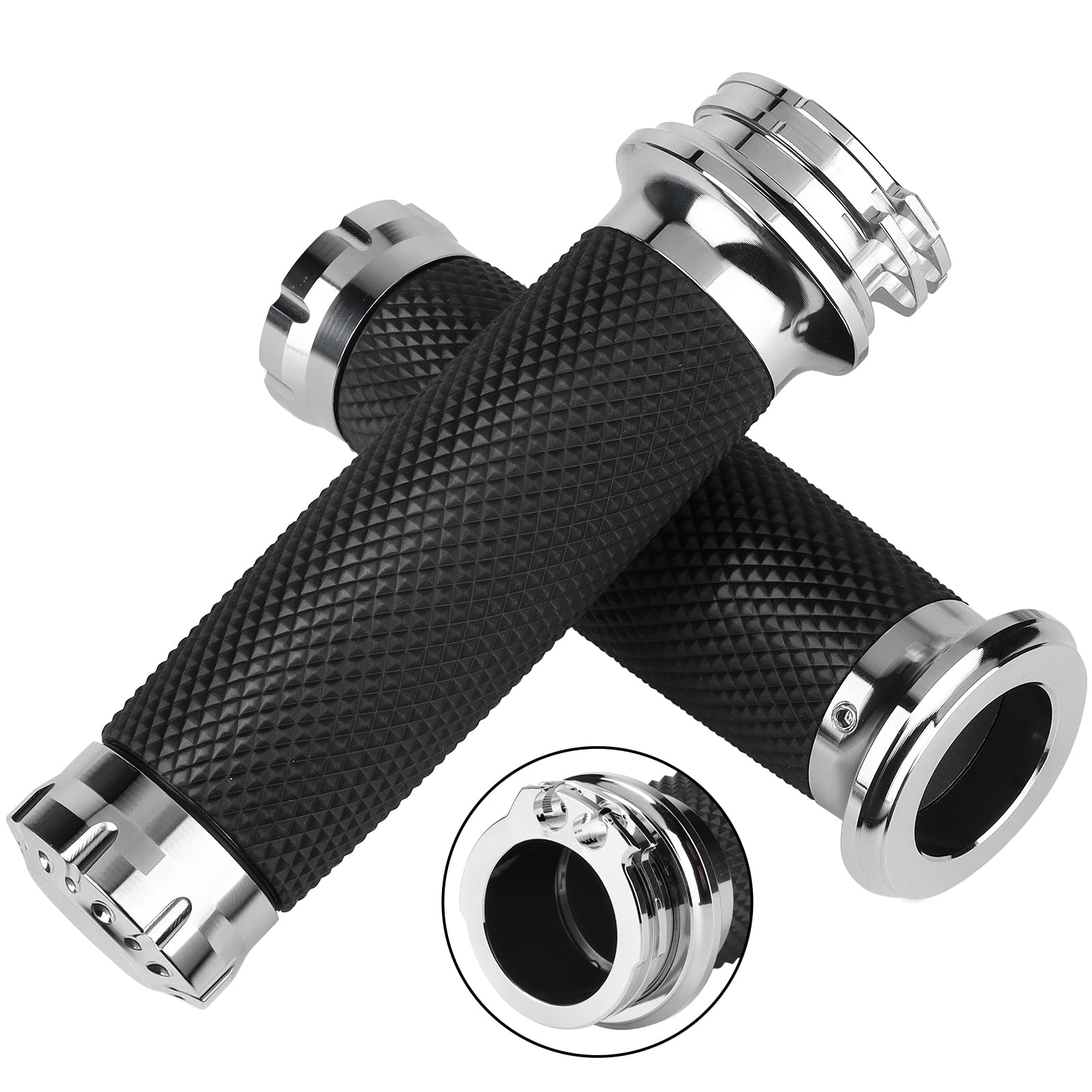 Photo 1 of 1 Inch/25mm Handlebar Grips Motorcycle Throttle Grip Universal for Harley Davidson Dyna Sportster 883 1200 Road King Electra Glide Softail Touring (Silver)