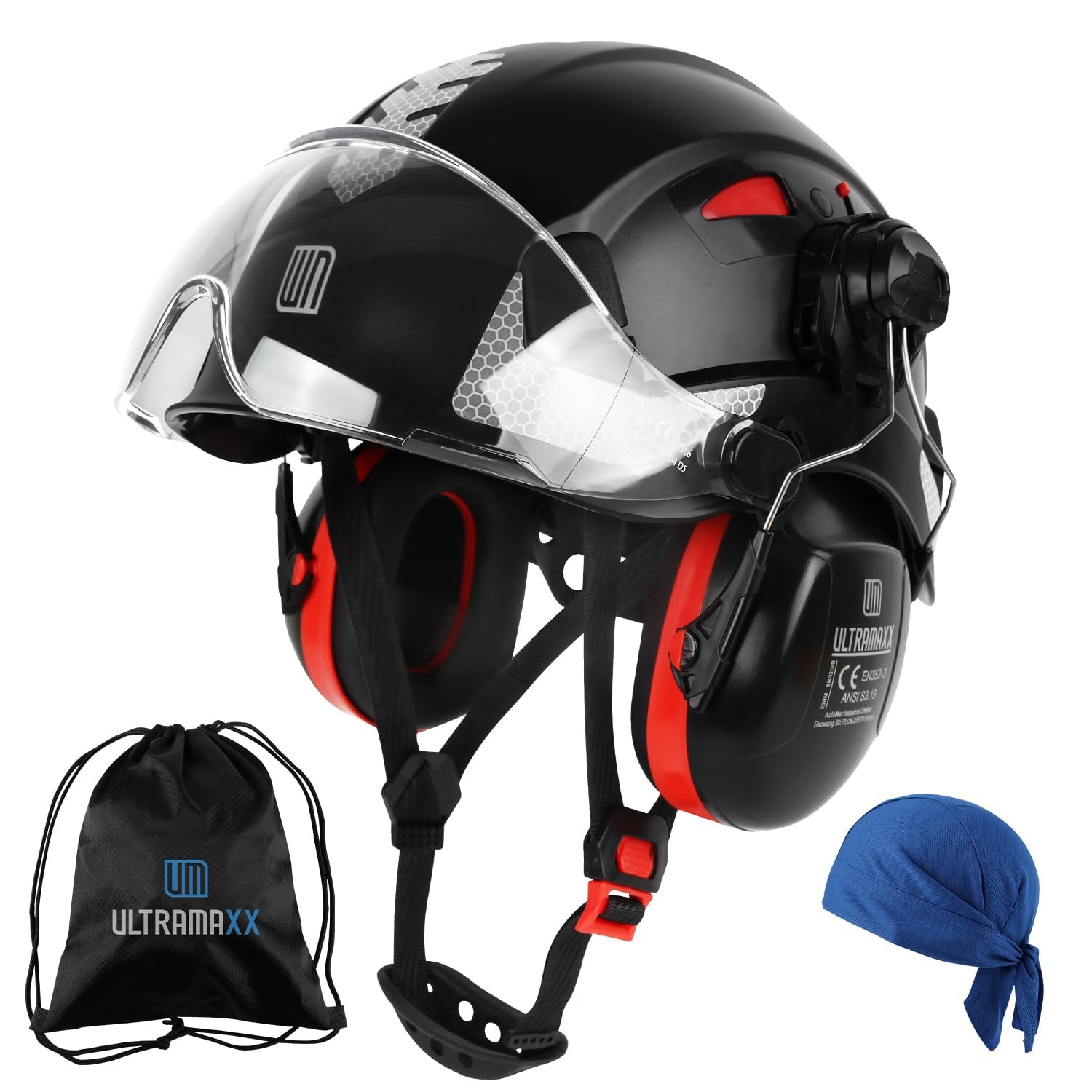 UM ULTRAMAXX Safety Helmet Hard Hat with Visor and Ear Protection