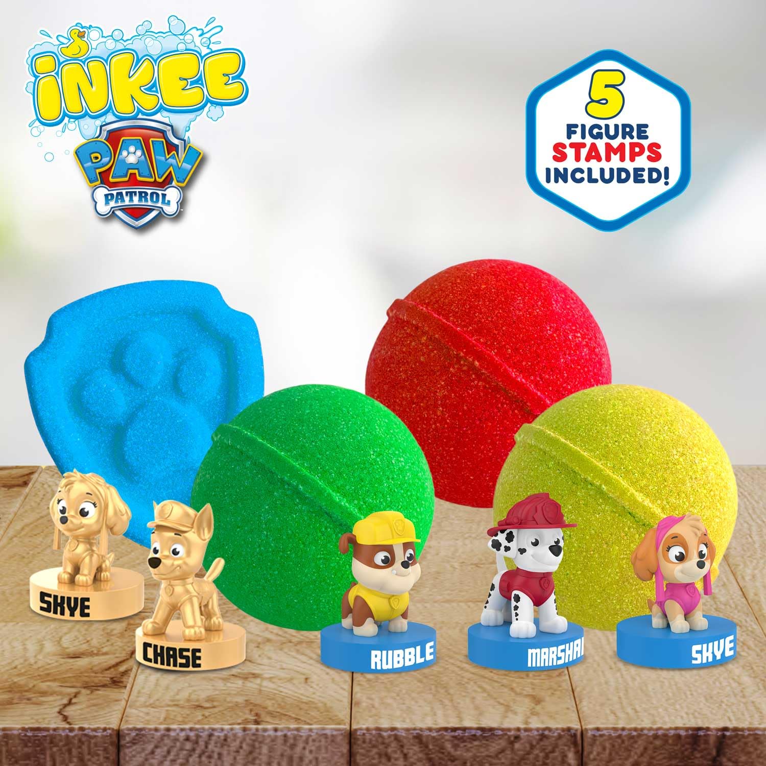 INKEE Coffret de bain PAT PATROUILLE - Set de bain avec 4 boules de bain et 5 figurines Pat Patrouille, Bombes de bain surprise parfumées à l'huile d'amande douce