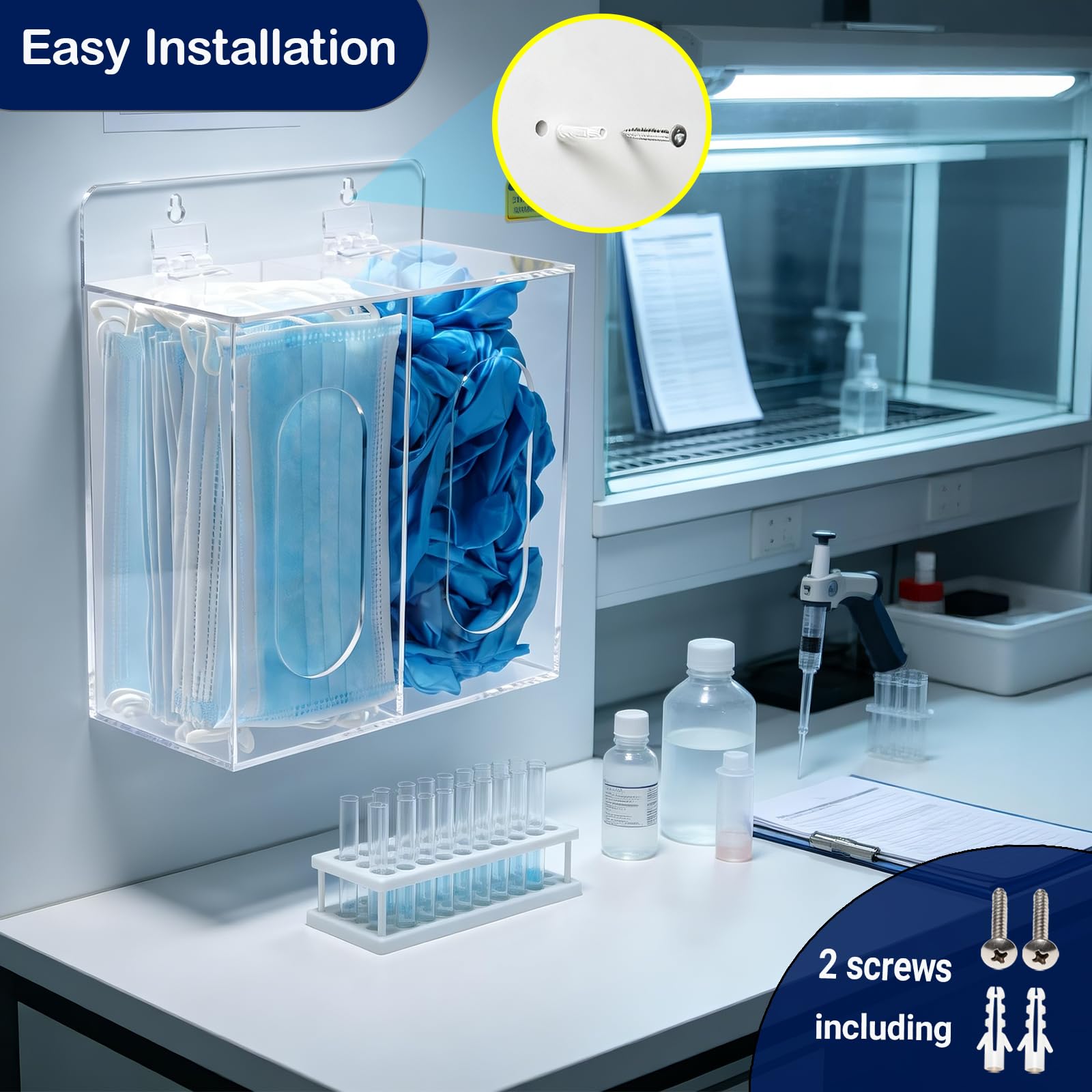 Dispensador de máscara facial y guante de acrílico desechable con tapa, colgable y de pie, transparente