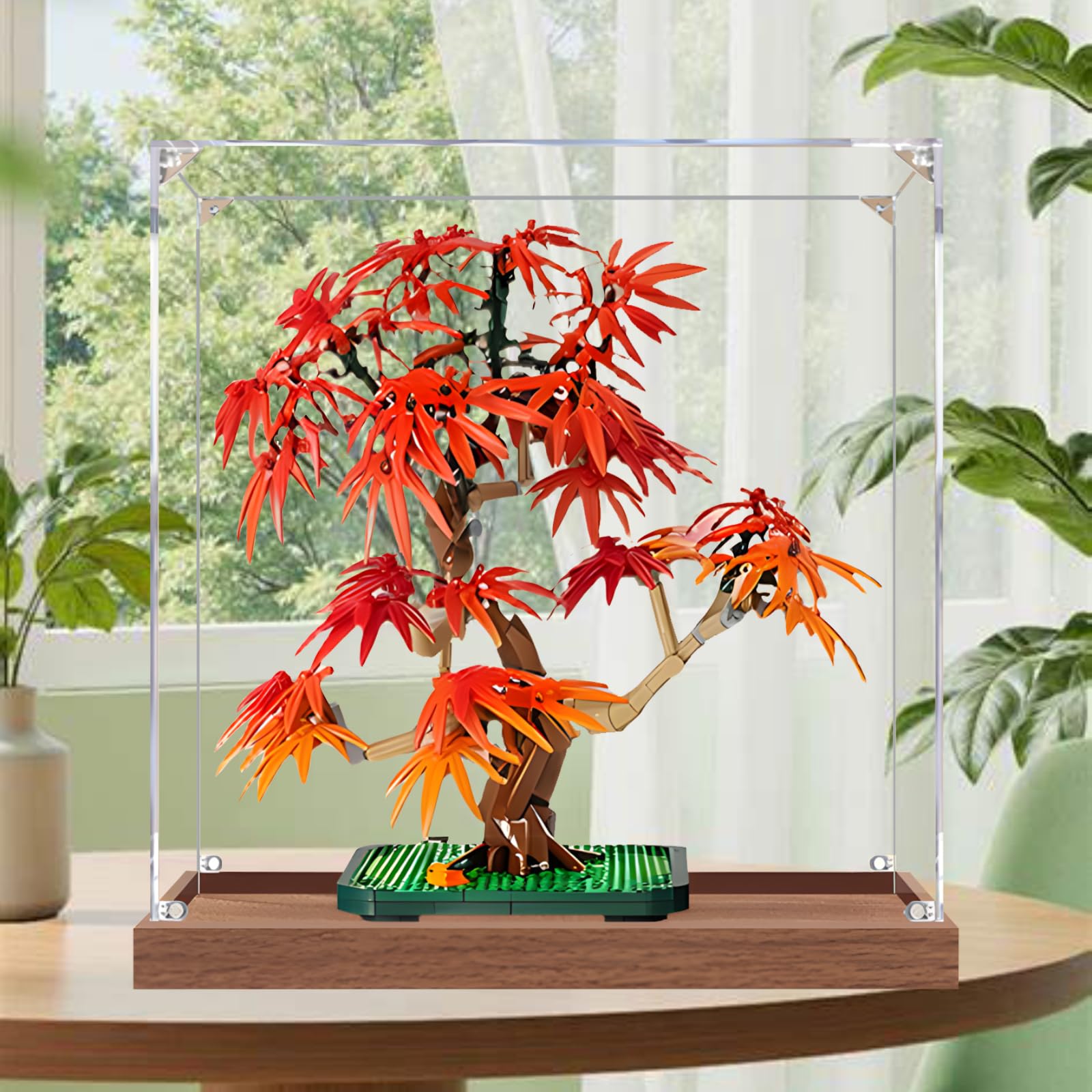 Boîte de rangement en acrylique pour figurines LE-GO pour 10348 pour arbre Bonsaai rouge - Boîte de rangement transparente anti-poussière (sans modèle) (bois + 3 mm)
