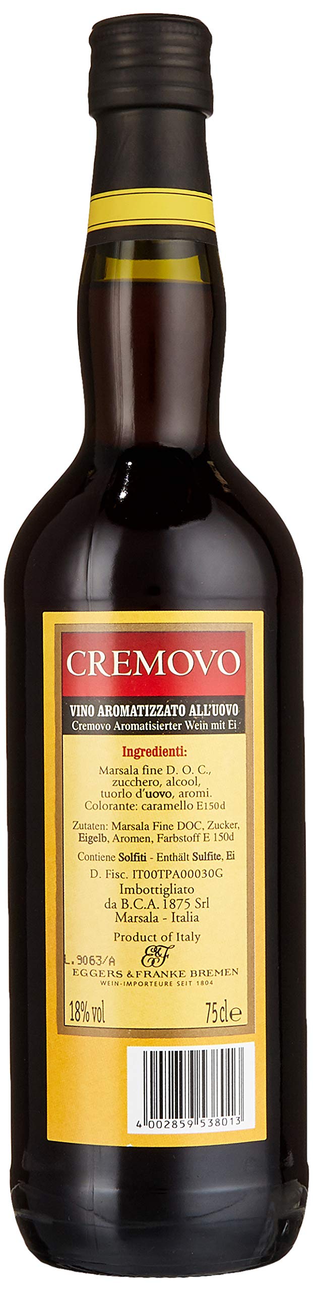 Cremovo Marsala Fine 18% vol. (6 x 0,75l) –Süßer Likörwein mit cremigem Charakter – Perfekt als Dessertwein oder zum Kochen und Backen