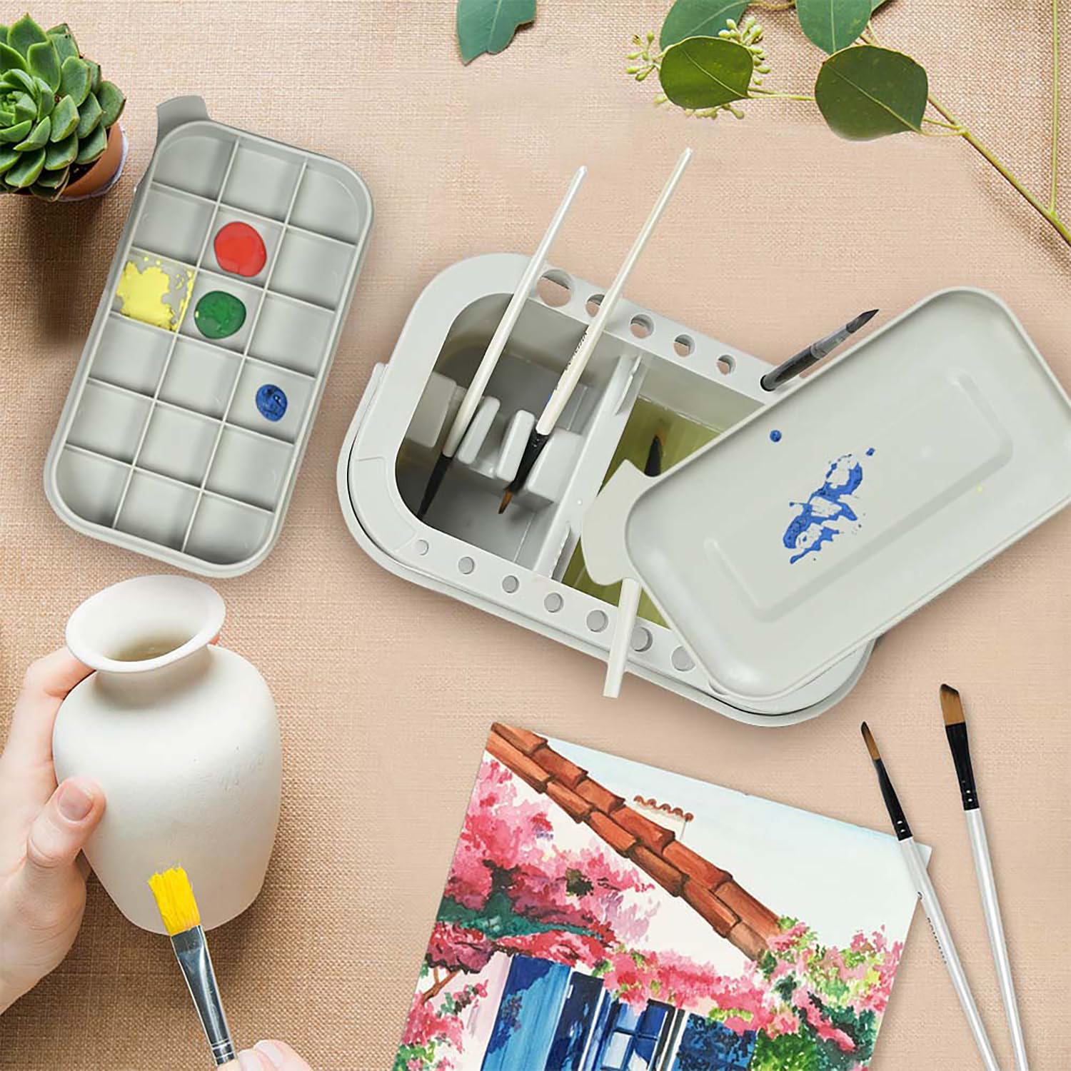 KYLO Paint Brush Cleaner|Paint Brush Washer|Multifunction Painting Brush Basin Holder & Organizer with Tray Palette Lid|All in One Product - Storage, Cleaning & Soaking|Ideal for Students - Gray (B0DCZHXHZC) Amazon Price History, Amazon Price Tracker
