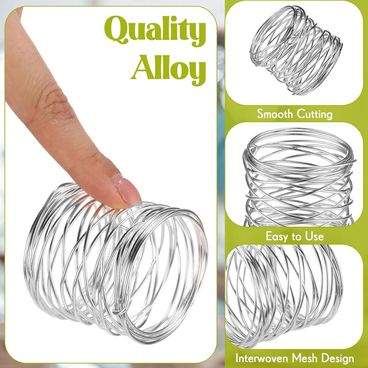 12 Pieces Napkin Rings Holders Handmade Round Mesh Heavy Duty Metal Napkin Rings Holder for Dinner Decoration Dining Table Parties Wedding Christmas (Silver)