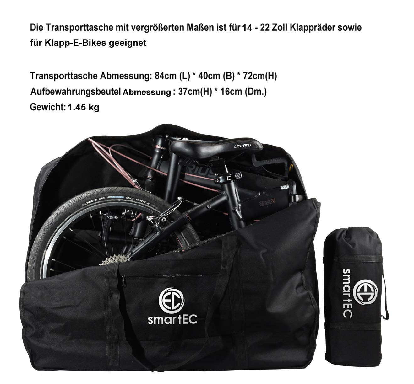 Tragetasche für 20 Zoll Falt-Räder, Klapprad, E-Bike, Sport Tasche, Transporttasche, handlich, langlebig, stabil, als Picknickunterlage einsetzbar