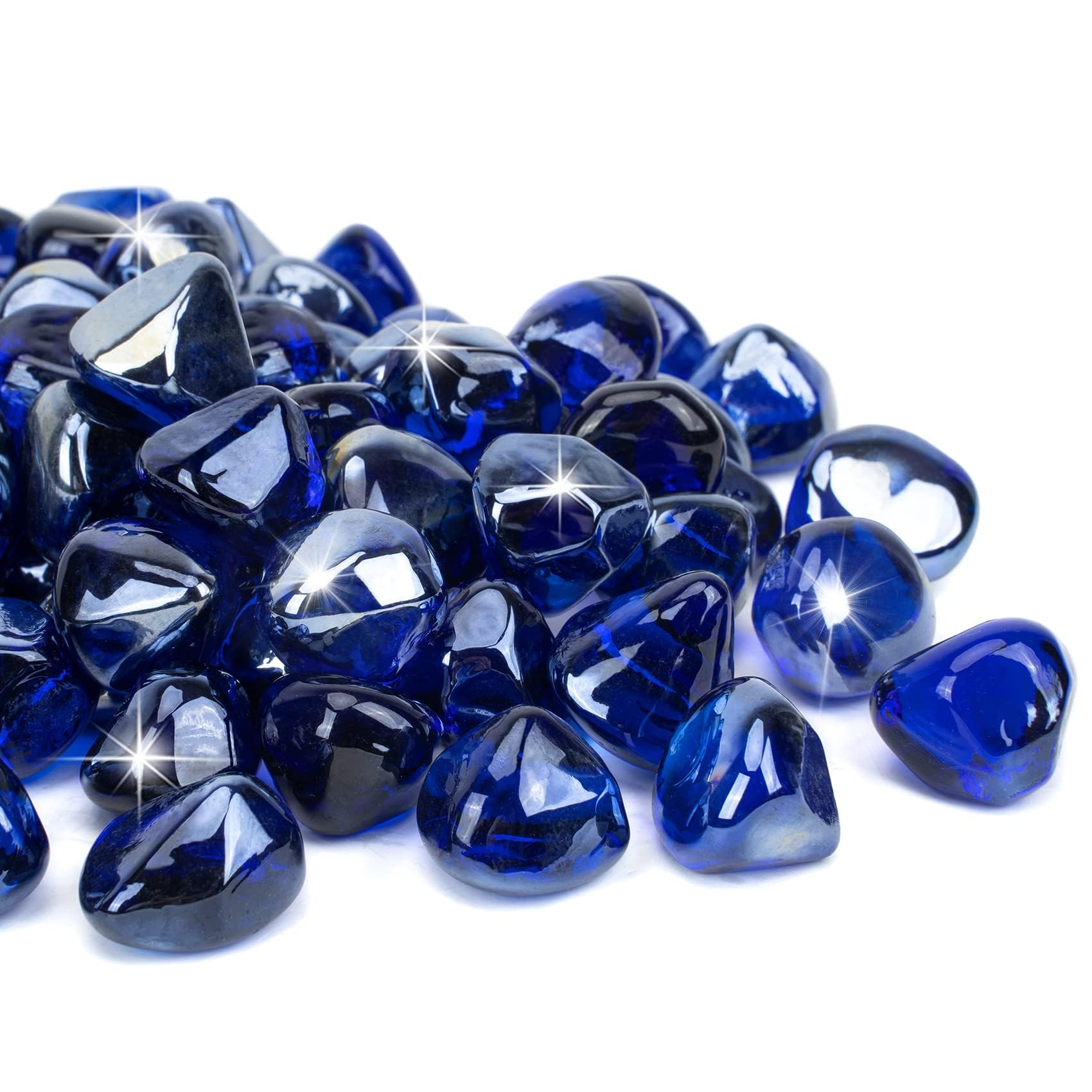 Mr. Fireglass 20 Pounds 1 Inch Diamond Fire Glass, High Luster Cobalt Blue