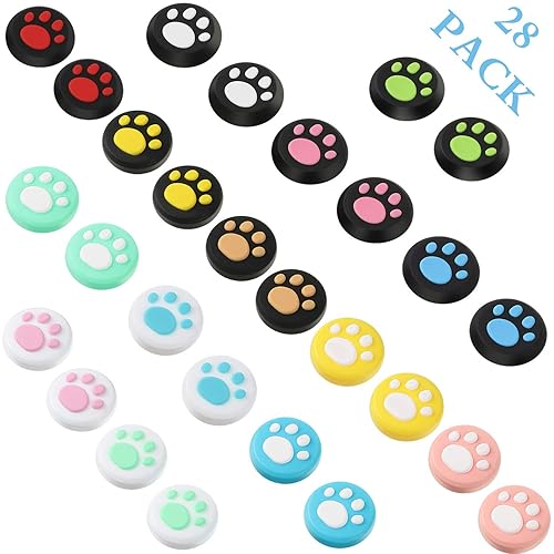 Sumind 28 Pieces Replacement Cute Cat Claw Design Thumb Grip Caps Thumb Grips Analog Stick Cover Joystick Cap Soft Silicone Cover Compatible with Nintendo Switch, Switch Lite and Joy Con Controller