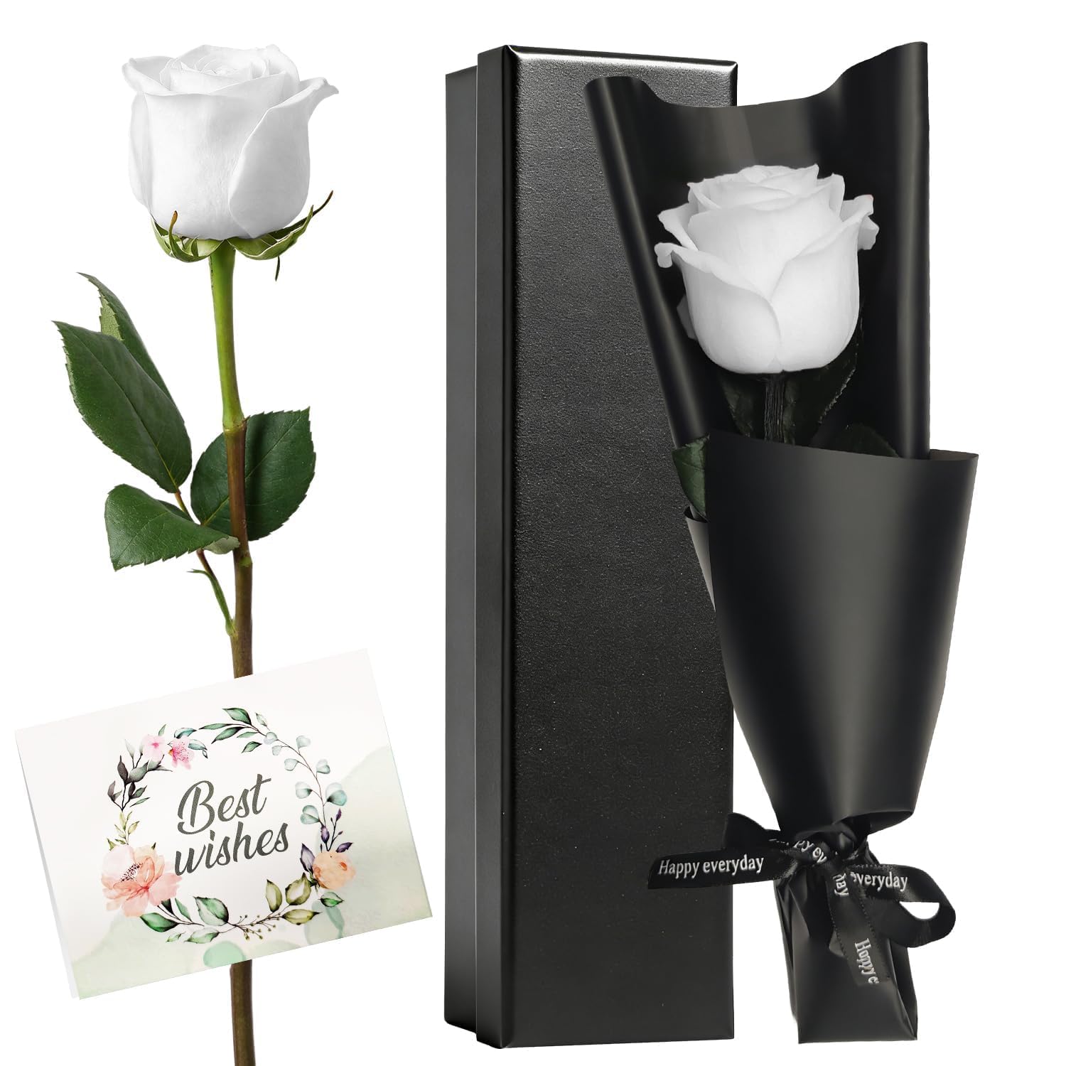 HIVTE Eternal White Preserved Rose with Stem in Gift Box, Elegant Real Forever Rose, for Mum, Perfect Birthday/Valentine's for Her Wife, Long-Lasting Eternal Rose