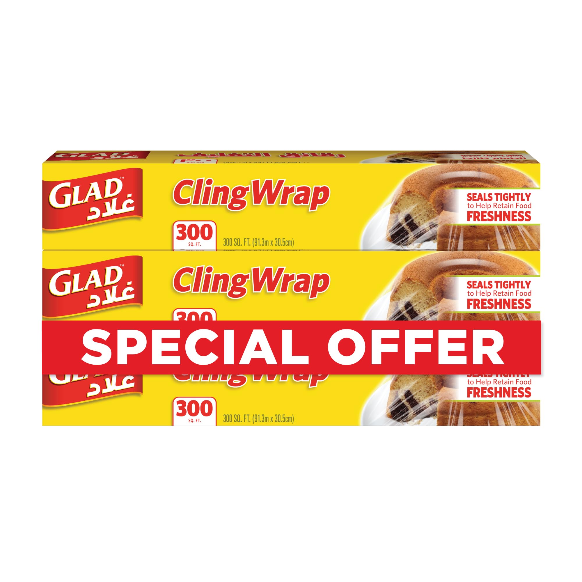 Glad Cling Wrap, 300 sqft, Pack of 3, BPA Free Cling Film, Microwave safe, Seals Tightly To Help Retain Food Freshness (91.3m X 30.5m)