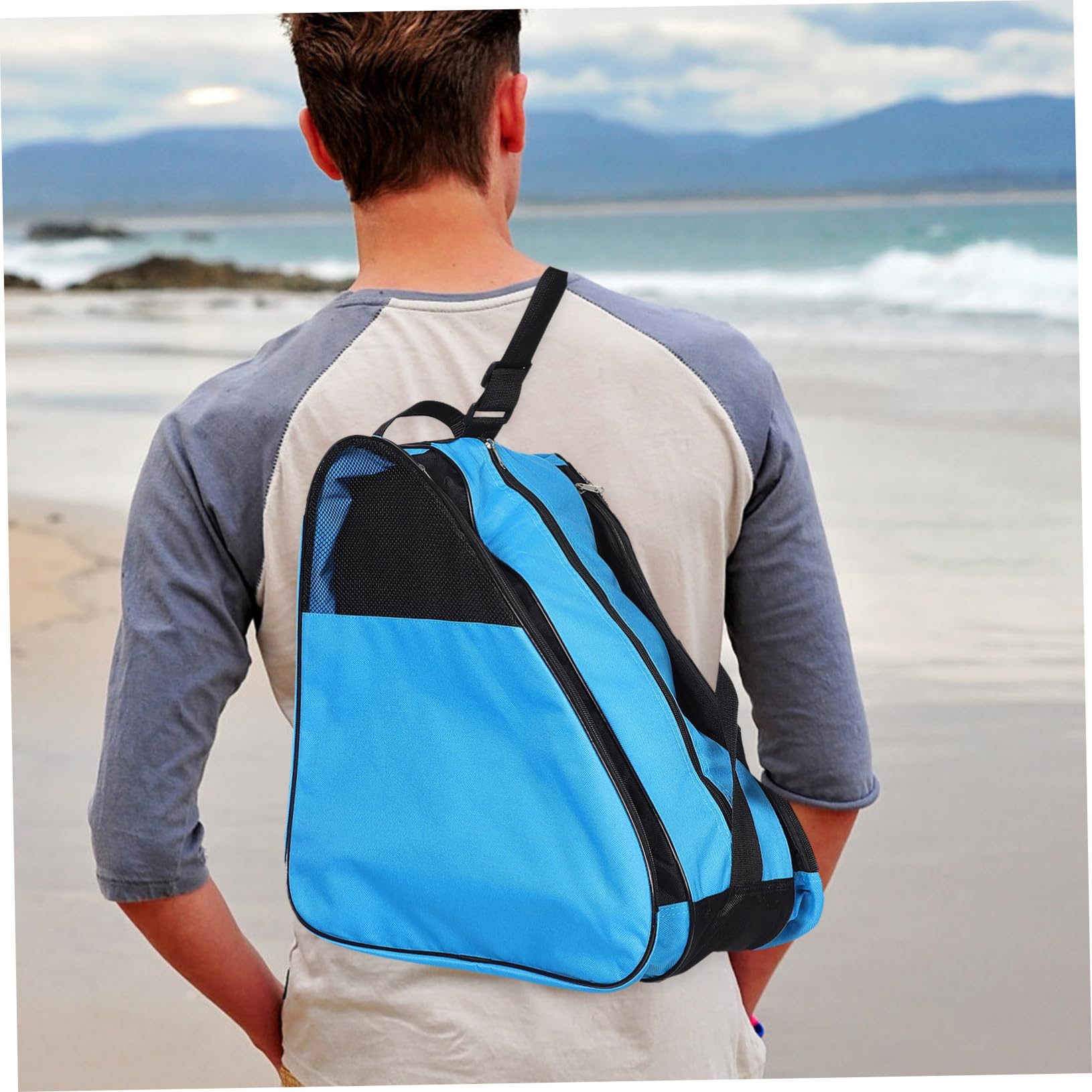 Happyyami borsa per pattinaggio a rotelle borsa per il trasporto del borsa per scarpe a rotelle custodia per scarpe da skate custodia per scarpe da pattinaggio Panno Oxford Blue