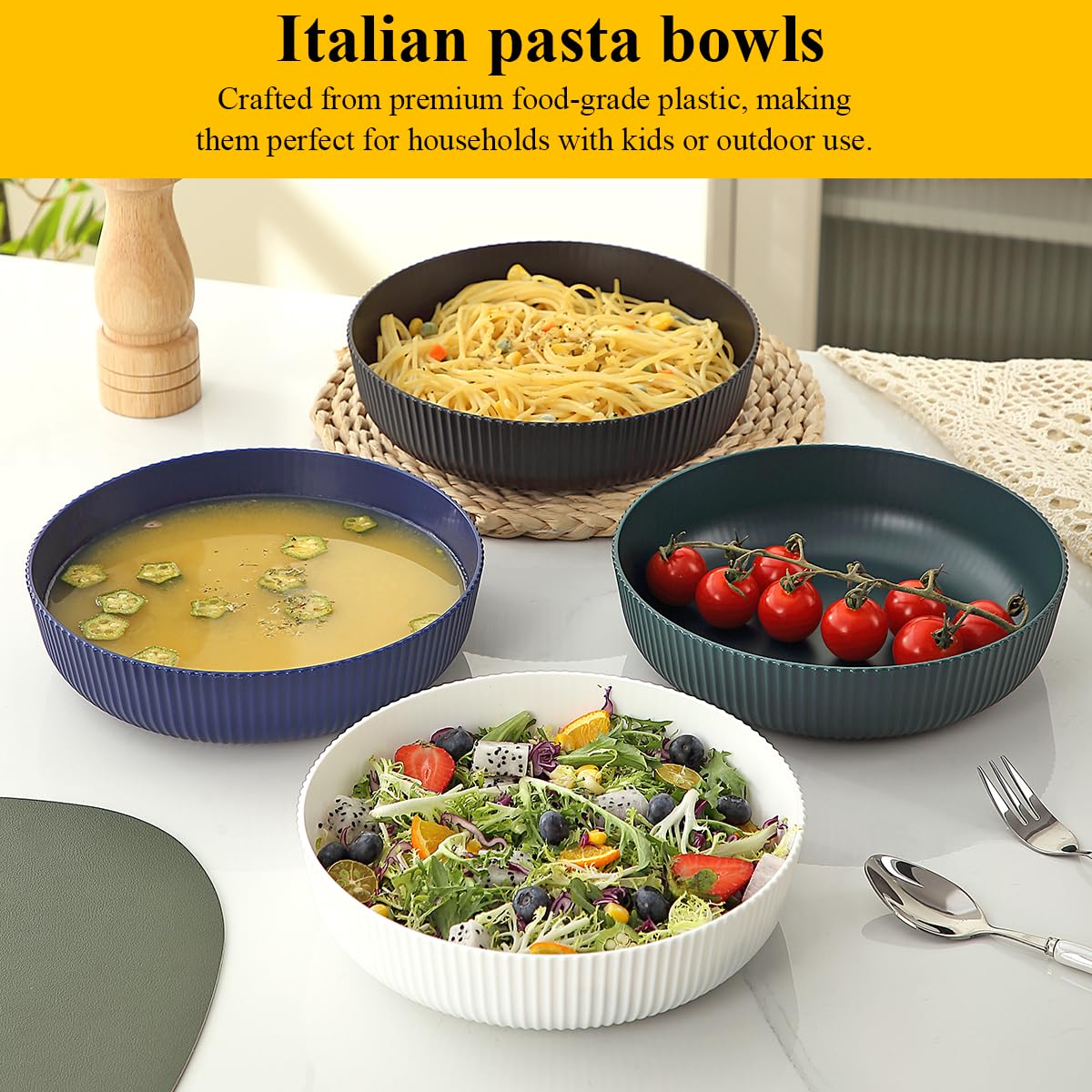 Berglander Set 4 Vasi per Insalata Riutilizzabili 1100ml – Plastica Incassabile per Casa/Picnic/Campeggio