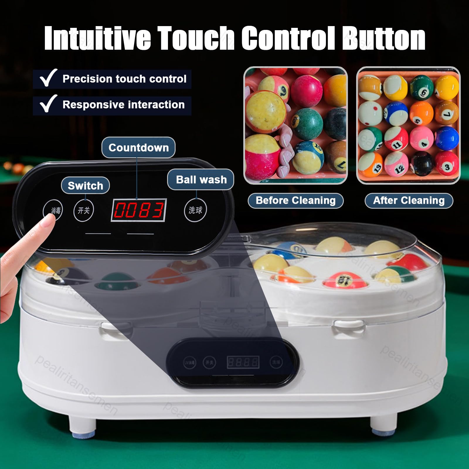 Upgraded Billard Ball Cleaner - Dual Motor & Dual Rotierende Scheiben - Professioneller Pool Ball Polierer mit Touch Control, 2 Minuten Schnelle Reinigung, für Club/Pool Hall/Gym