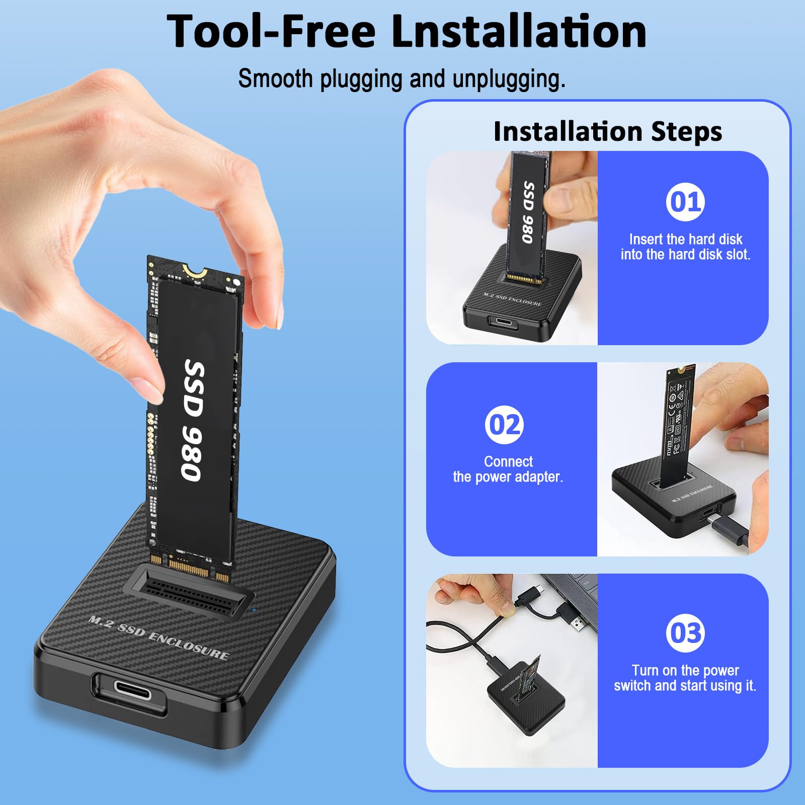 M.2 NVMe e SATA a USB C, adattatore M.2 a USB C, lettore di schede SSD esterno da 10 Gbps, compatibile con unità M, unità B+M, per SSD 2280 2260 2242 2230