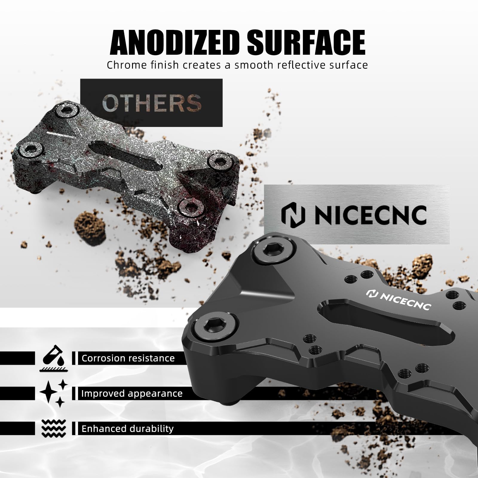NICECNC Morsetto superiore per manubrio nero con motivo AMPS compatibile con Tenere 700 / XTZ700 2019-2024, Tenere 700 World Raid 2022, Tenere 700 Rally Edition 2020-2024, accessori Tenere 700