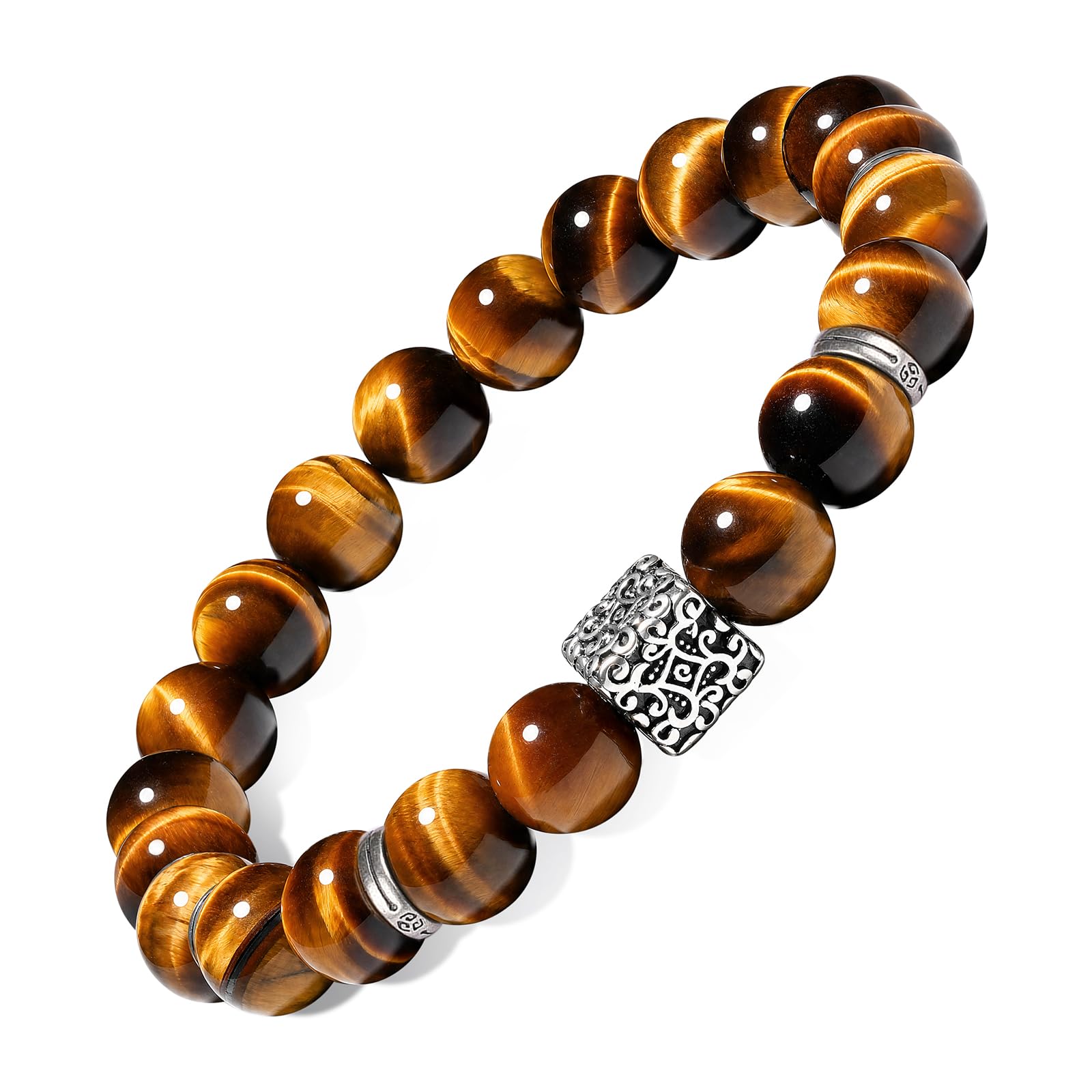 King Will Pulsera elástica de perlas de piedra natural para hombre, 10 mm – 12 mm, ajustable, regalo para hombres