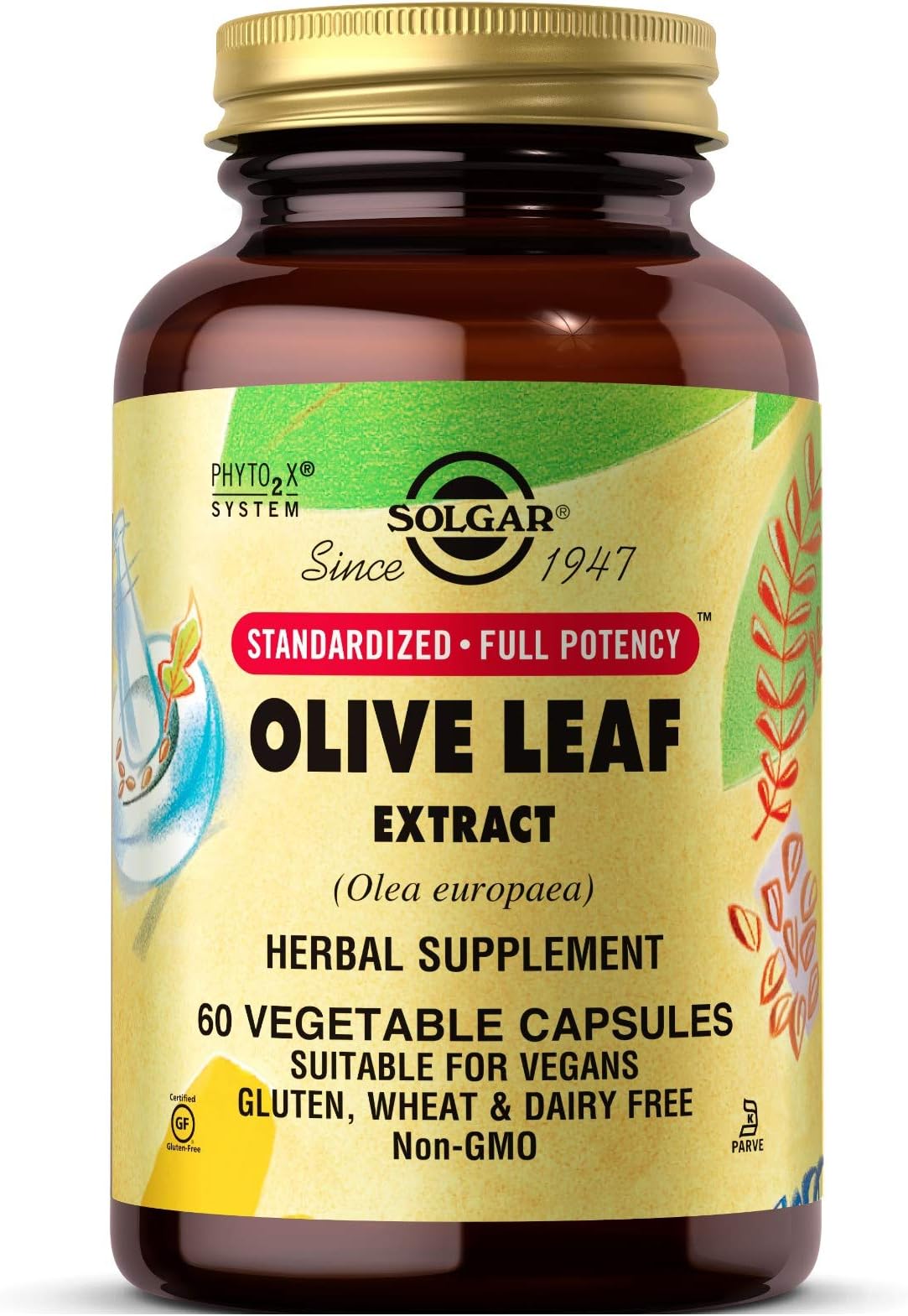 Solgar Olive Leaf Extract Vegetable Capsules - Food Supplement, Pack of 60 - Botanical Extract - Similar benefits to Olive Oil - Vegan