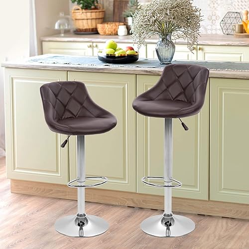 Miniatura 8 de Juego de 2 taburetes de bar de 24 a 32 pulgadas de altura de mostrador con reposapiés y respaldo taburetes de bar giratorios de piel sintética para