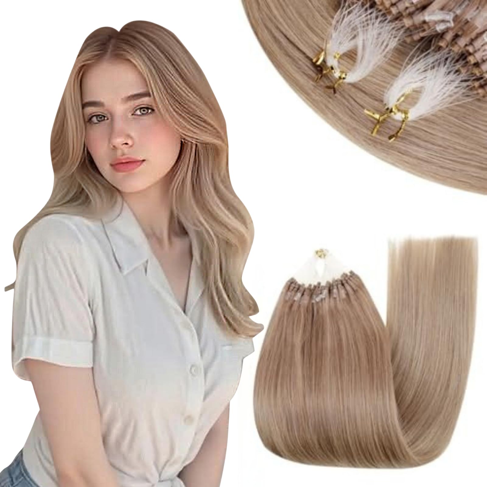 RUNATURE 18 Inch Nano Hair Extensions Real Human Hair Black Balayage Brown Nano Beads Hair Extensions Real Human Hair Ombre Blonde Invisible Straight Remy Nano Rings Hair 50g 50s #1b/4/27 — view 61