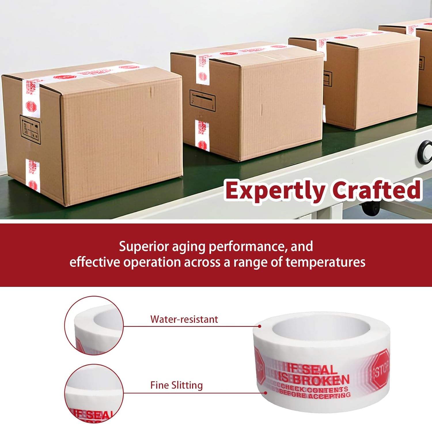 12 Rolls Security Tamper Proof Tape with Tape Dispenser 2 Inch x 110 Yards x 2 Mil Pre Printed Stop Sign Sealing Tape for Moving Heavy Duty Packing