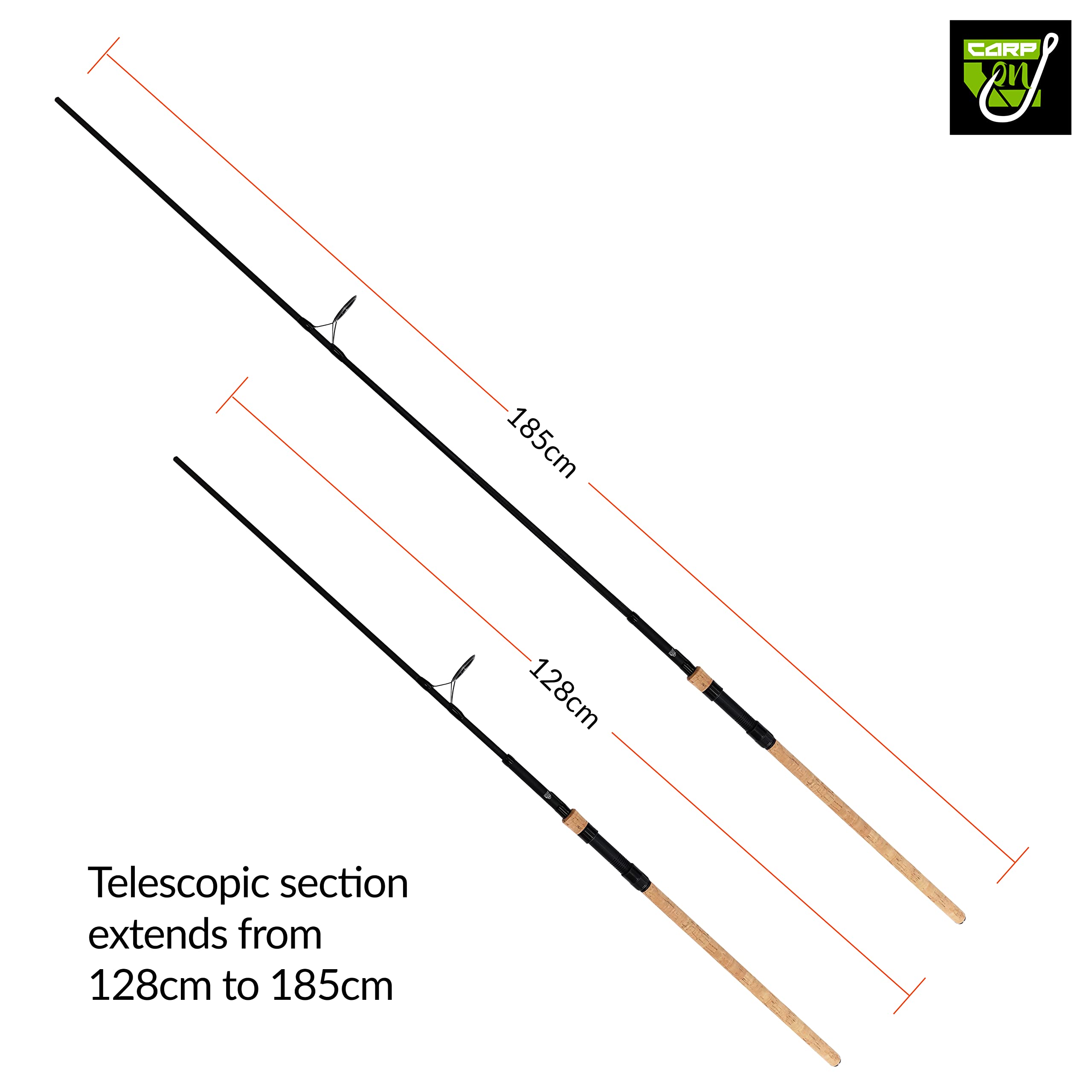 Hotrod 3m / 10ft Extender Carp Fishing Rod - 2 Piece Part-Tele Full Cork Handle (Test Curves 3lb 3.25lb & 3.50lbs) Ultra Light High Grade Korean Carbon - Stalking Freelining Margin Fishing