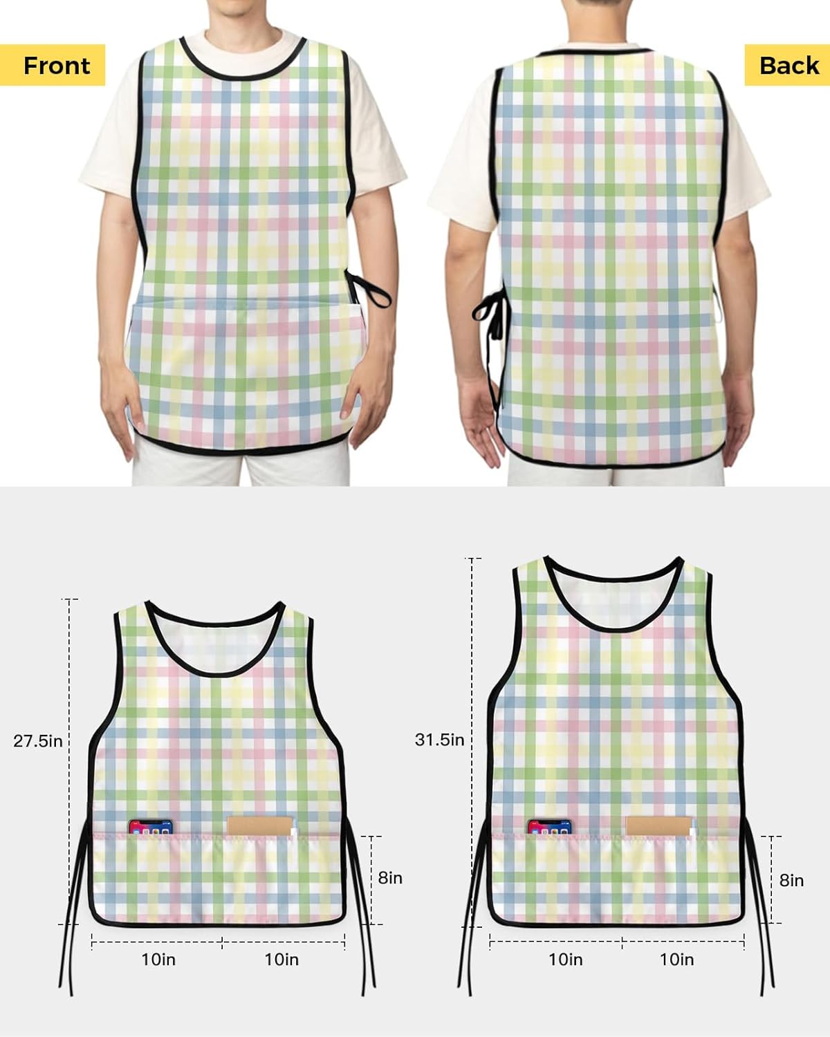 Gradient Grey Cobbler Aprons with 2 Pockets for Women Men, Abstract Minimalistic Geometric Grid