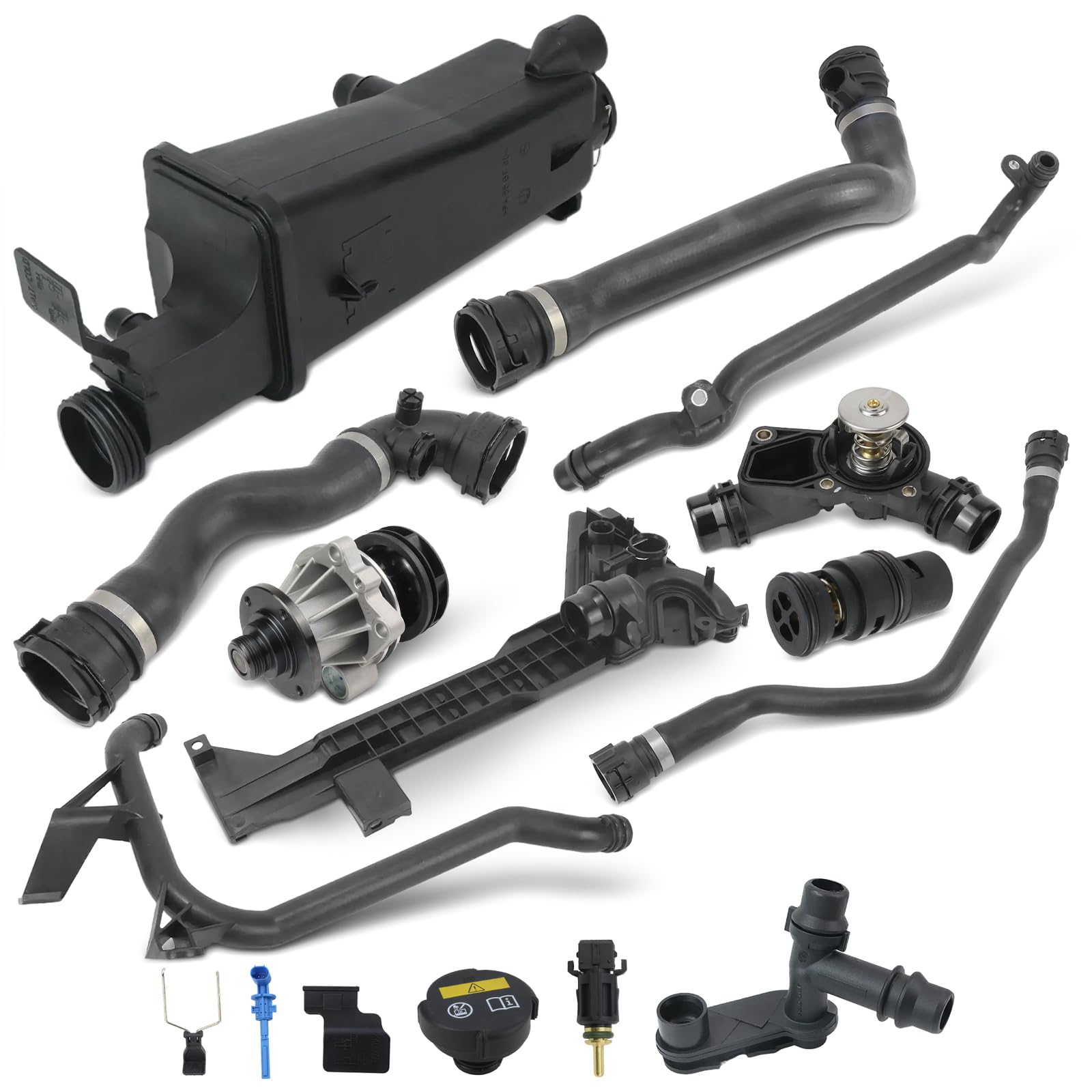 13PCS Engine Coolant Overflow Recovery Reservoir Tank Kit for BMW 1998-2006 E46 316i 318i 320i 320Ci 323i 323Ci 325i 325Ci 328Ci 328i 330Ci 330i, OE# 17117573781 11531437040 11517527910 11531436408