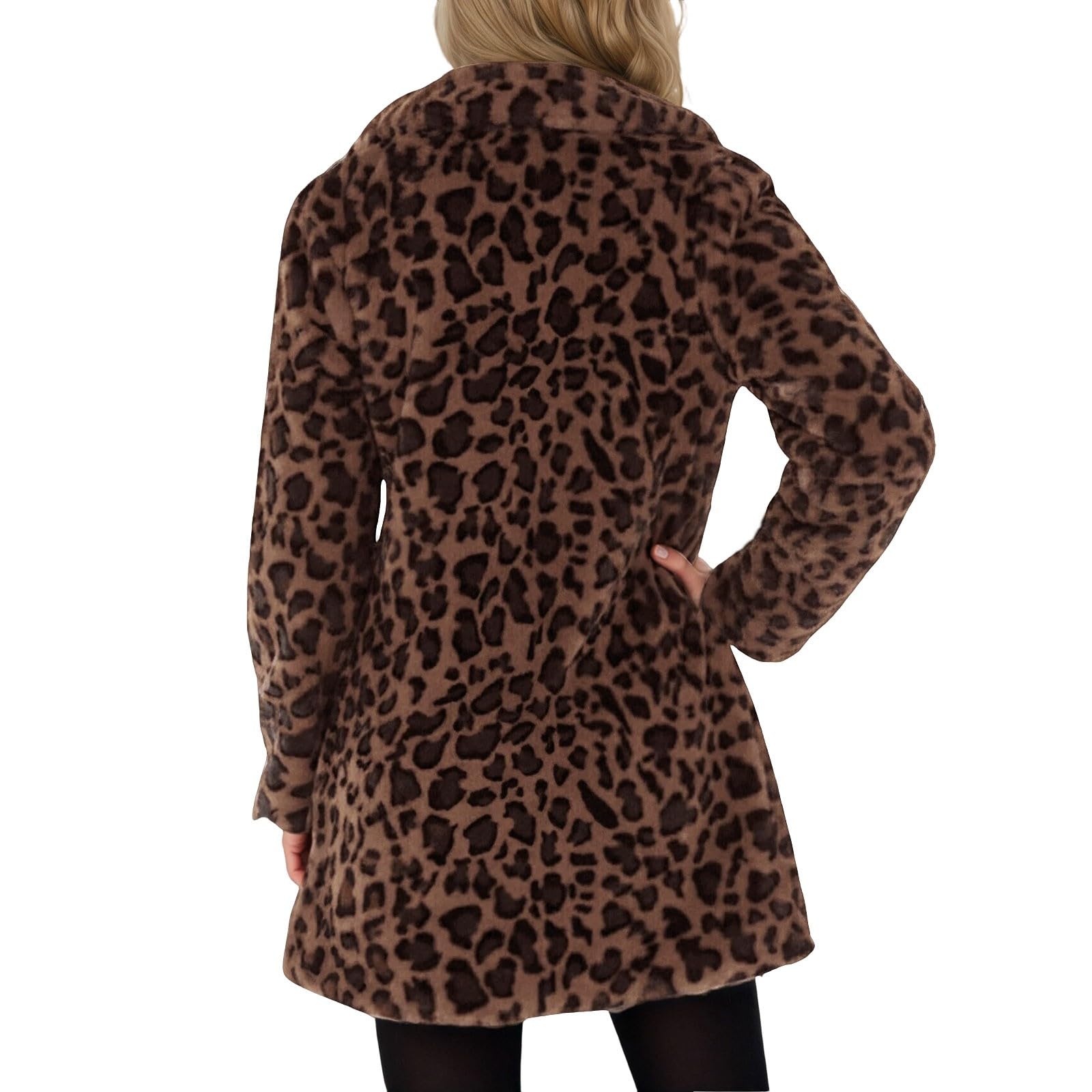 Strickjacke Damen Warmer Mantel mit Leopardenmuster Imitat mit Taschen lockerer Schnitt Cardigan Stil Winter vielseitiger Strickpullover Übergangsjacke