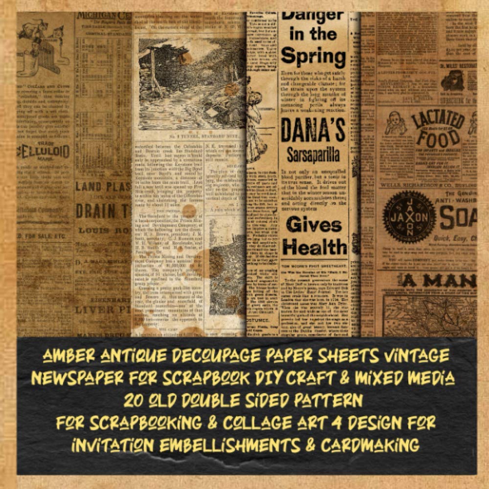 amber antique decoupage paper sheets vintage newspaper for scrapbook DIY craft & mixed media 20 old double sided pattern for scrapbooking & collage ... printed designer for ephemera crafting