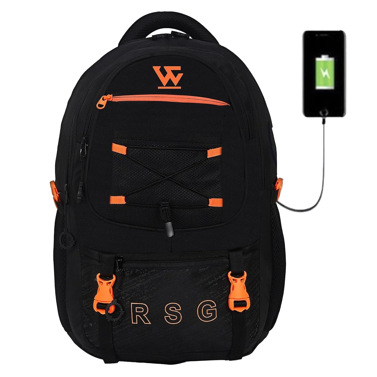 WHITECRAFT Black 45L Unisex Backpack With USB Port |Inside 17 inch Laptop Sleeve with USB Charging| Water Resistant & Lightweight Backpack, College Bag/Tuition/Travelling/School Bag - Orange (B0CPF72CYS) Amazon Price History, Amazon Price Tracker