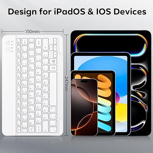 Miniatura 3 de OMOTON Teclado Bluetooth, retroiluminación inalámbrica recargable para iPad, iPad Pro, iPad mini, iPad Air con LED iluminado (blanco)