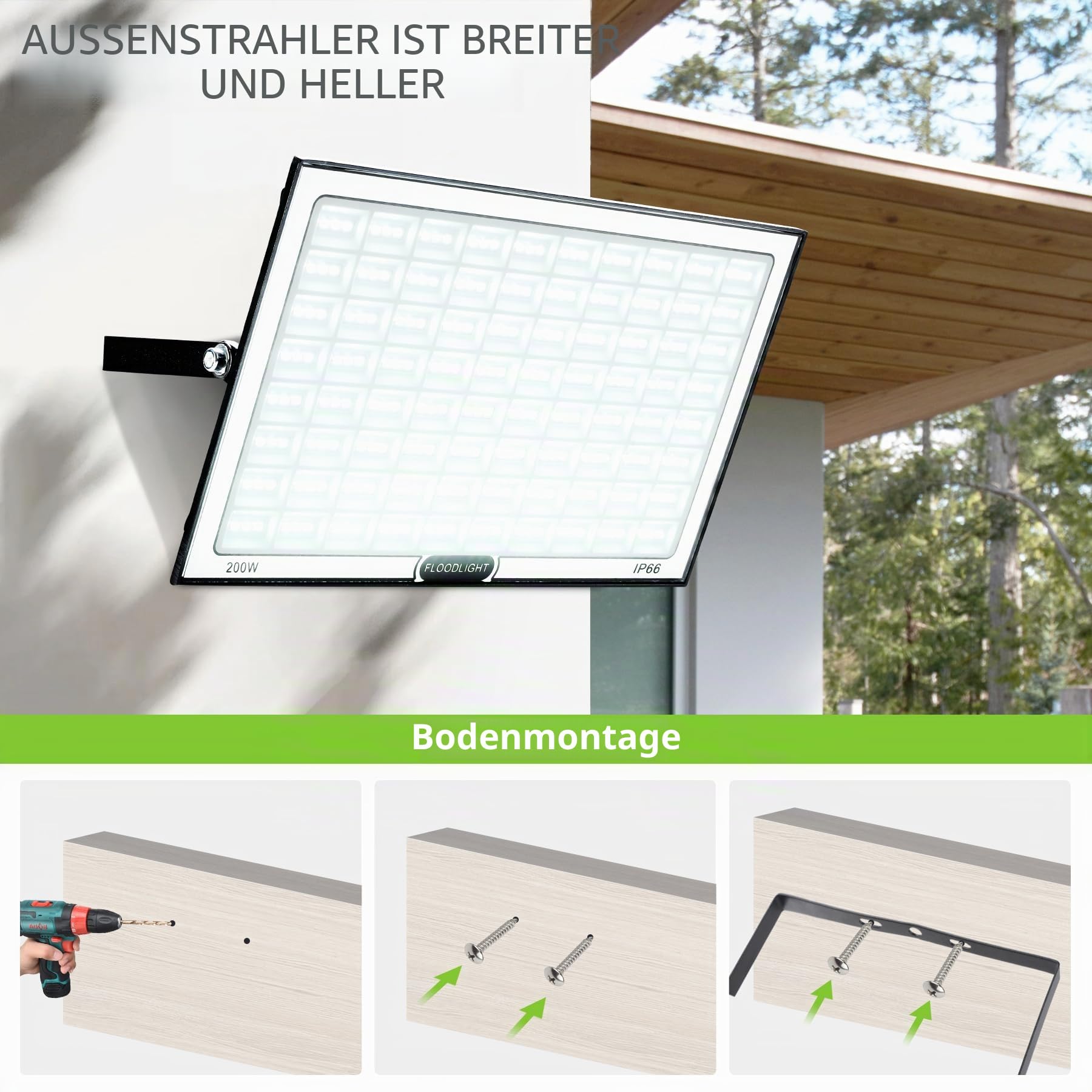 VAYALT 200W LED Strahler Außen 2 Stück, IP66 Wasserdicht und Superhell 6500-7000K 20000LM Led Scheinwerfer 230V, Led Strahler mit Stecker, Flutlichtstrahler für Hell Garten Garage Sportplatz Hof