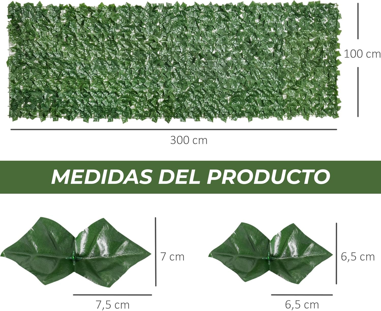 Seto Artificial Ocultación Jardín en Rollo 3x1 m Pantalla de Valla de Privacidad de Hiedra Artificial para Terraza Balcón Exterior Decoración de Hojas Verde (300x100 cm (C))