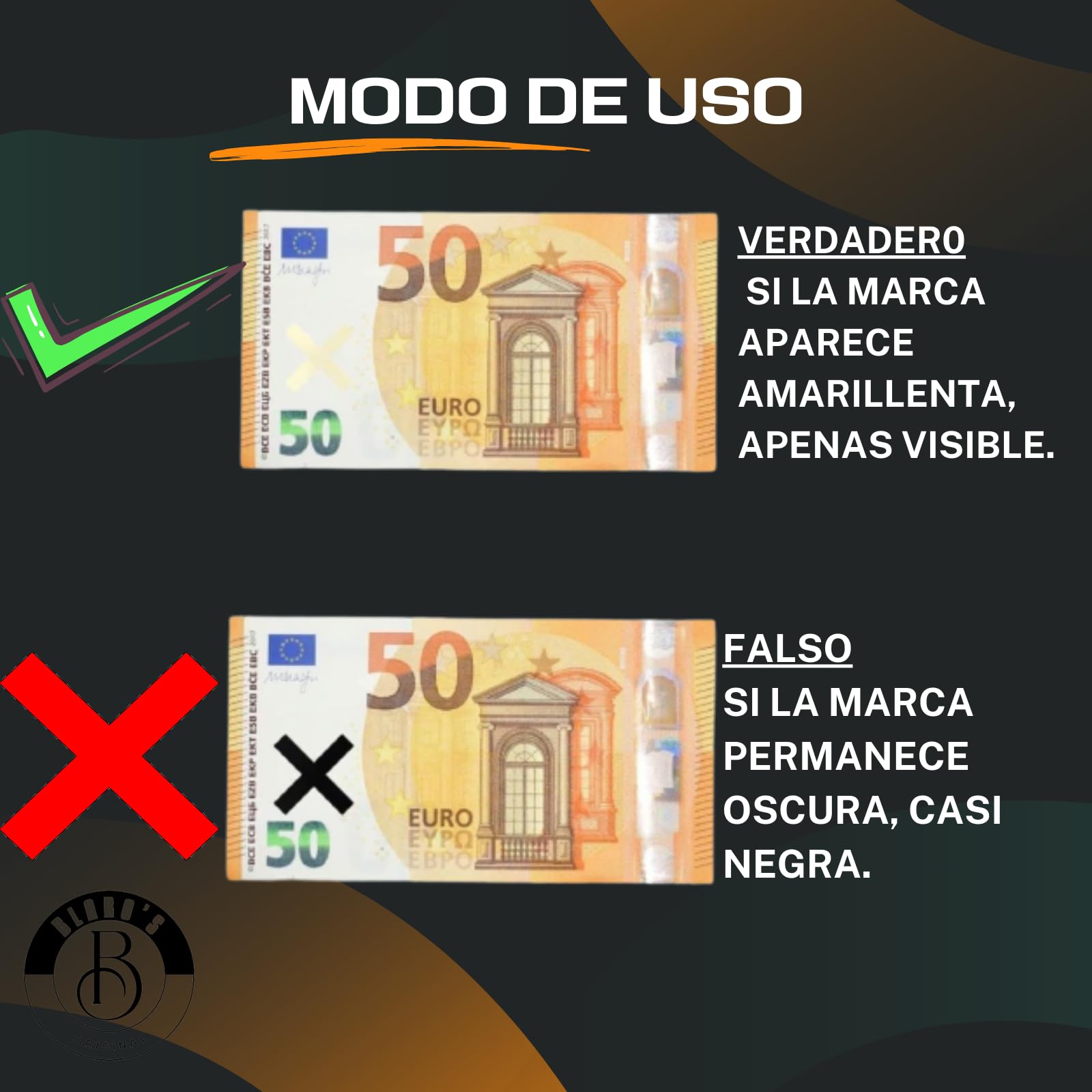 3 Uds Detector Billetes Falsos - Fabricado en España - Apto para Todos los Billetes de Euros, Dólar, Libras, etc. - Tinta Duradera - Rotulador Contador de Billetes - Supermercado Tienda Cajero Dinero