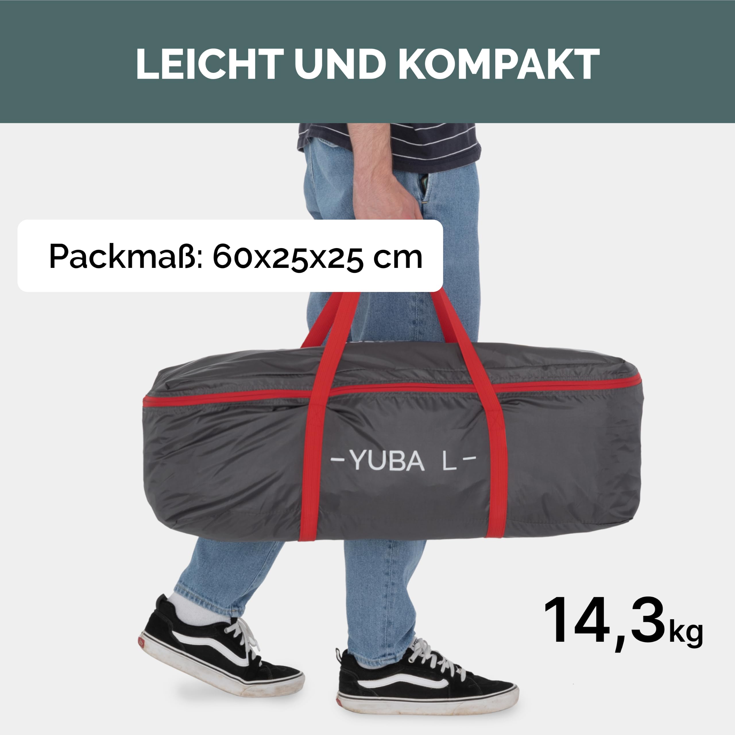 JUSTCAMP Yuba Bus Vorzelt mit Boden (für 4-5 Personen), Keder 5 & 7 mm, Anbauhöhe 180-220 cm