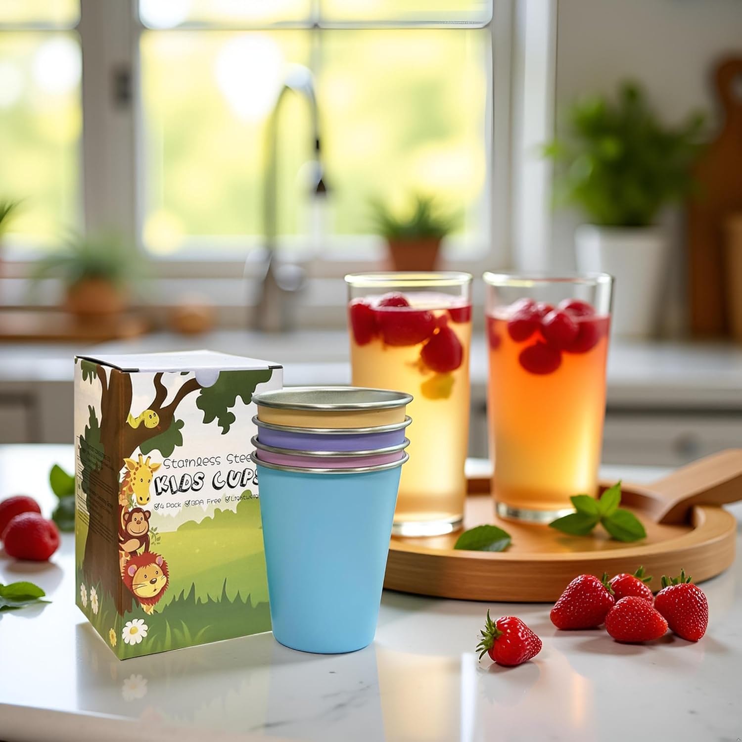 LOZACHE Stainless Steel Cups for Kids, 4 Pack 12oz Metal Cups Pint Tumbler Premium Camping Drinking Glasses Stackable Pint Tumblers for Boys Girls Children Adults, BPA Free, Unbreakable - Image 7