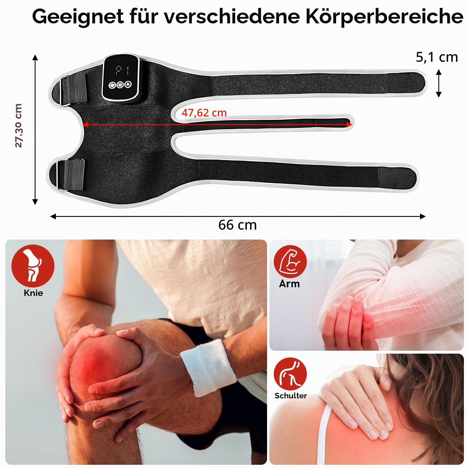 Knie-Massagegerät zur Linderung von Gelenkschmerzen, mit 3 Temperatureinstellungen, 3 Vibrationsmodi und einem 5000-mAh-Akku. Geeignet für Sportverletzungen, Geschenk für Mama Papa(schwarz)