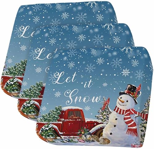 Blue Snowman Christmas Couch Cushion Covers, Stretch Sofa Cover with Elastic Bottom, Xmas Tree Truck Winter Snowflake Sofa Slipcovers Protector