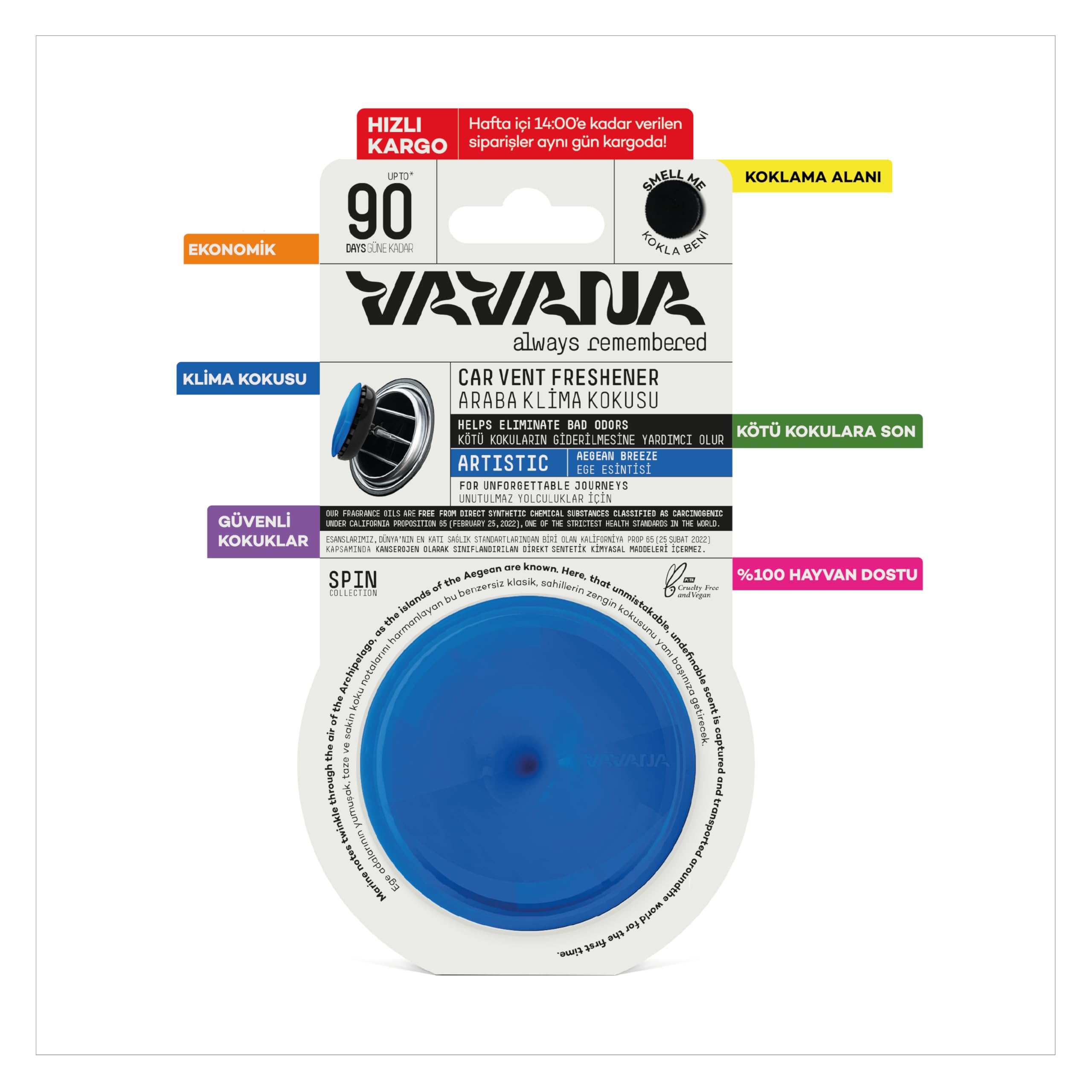VAVANA Spin Araba Klima Kokusu - Profesyonel Otomobil Kokusu | BPA & Sıvı İçermez | 90 Gün Etkili - 2'li Set (ARTISTIC)