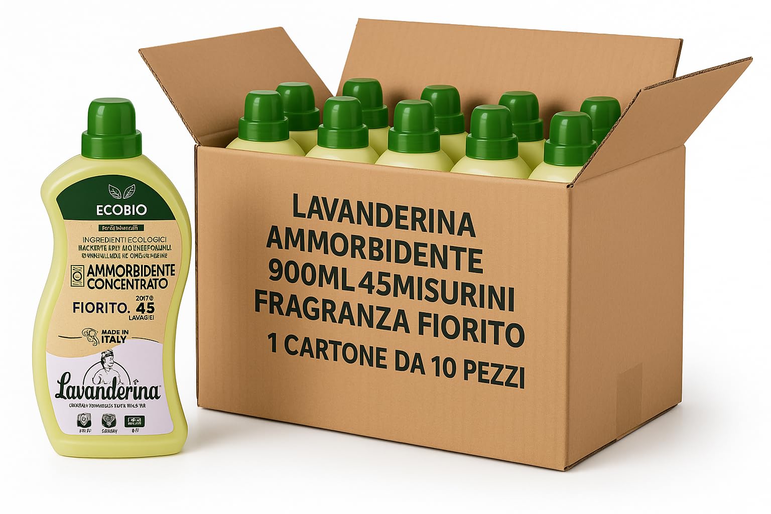 Detergenti Ecologici per Casa e Bucato – A Scelta tra Lavatrice, Ammorbidente, Piatti, Sgrassatore e Multisuperficie, Concentrati o in Ecobusta (10 Pezzi Ammorbidente 900ml – Fiorito)