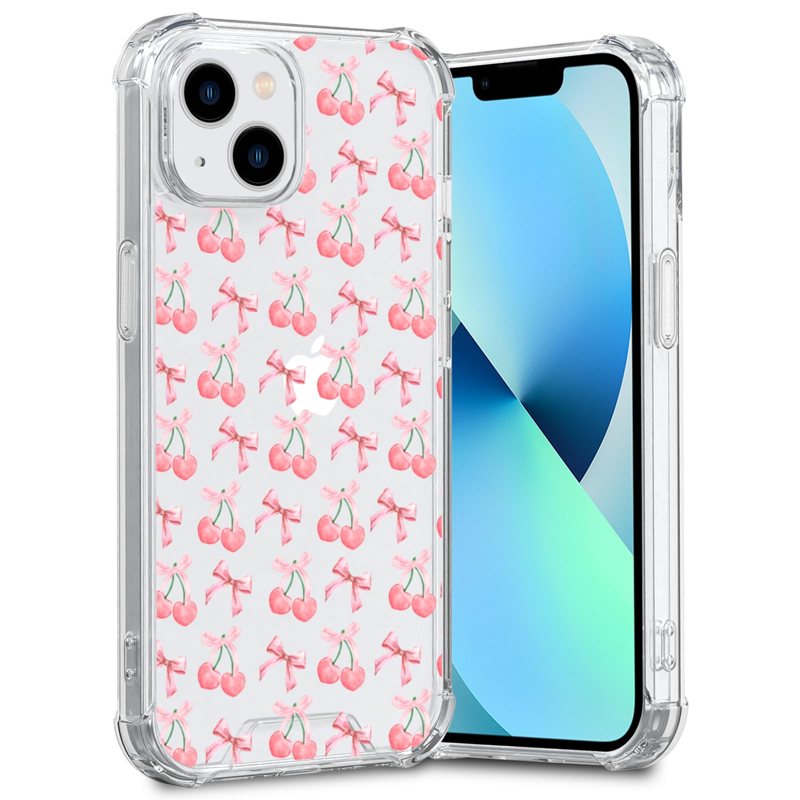 Axulimin Cute Pink Cherry Bow Ribbon Clear Phone Case for iPhone 15 14 13 12 11 XR Pro Max Plus Mini Case for Teen Girls Women Kids Girls