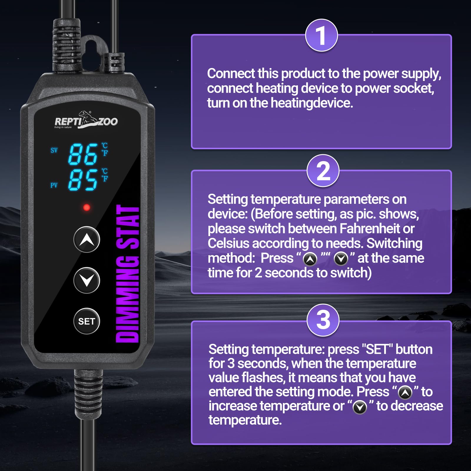 REPTI ZOO Reptile Dimming Thermostat, PID Heat Lamp Temperature Controller with LED Digital Screen for Reptile Heat Lamp Heat Mat & Heaters, Memory Function - image 5