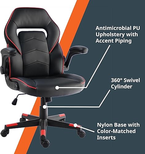 Miniatura 5 de SpawnSafe - Silla para videojuegos, altura ajustable, reposabrazos abatibles, giro de 360, negrorojo