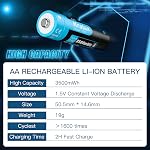 Kratax 1.5v Rechargeable Lithium AA Batteries, 12 Pack AA li-ion Battery with 2h Smart Fast Charge, 3500mWh high-Capacity, 1600 Cycles Long-Lasting, Constant Output for Household Office Devices
