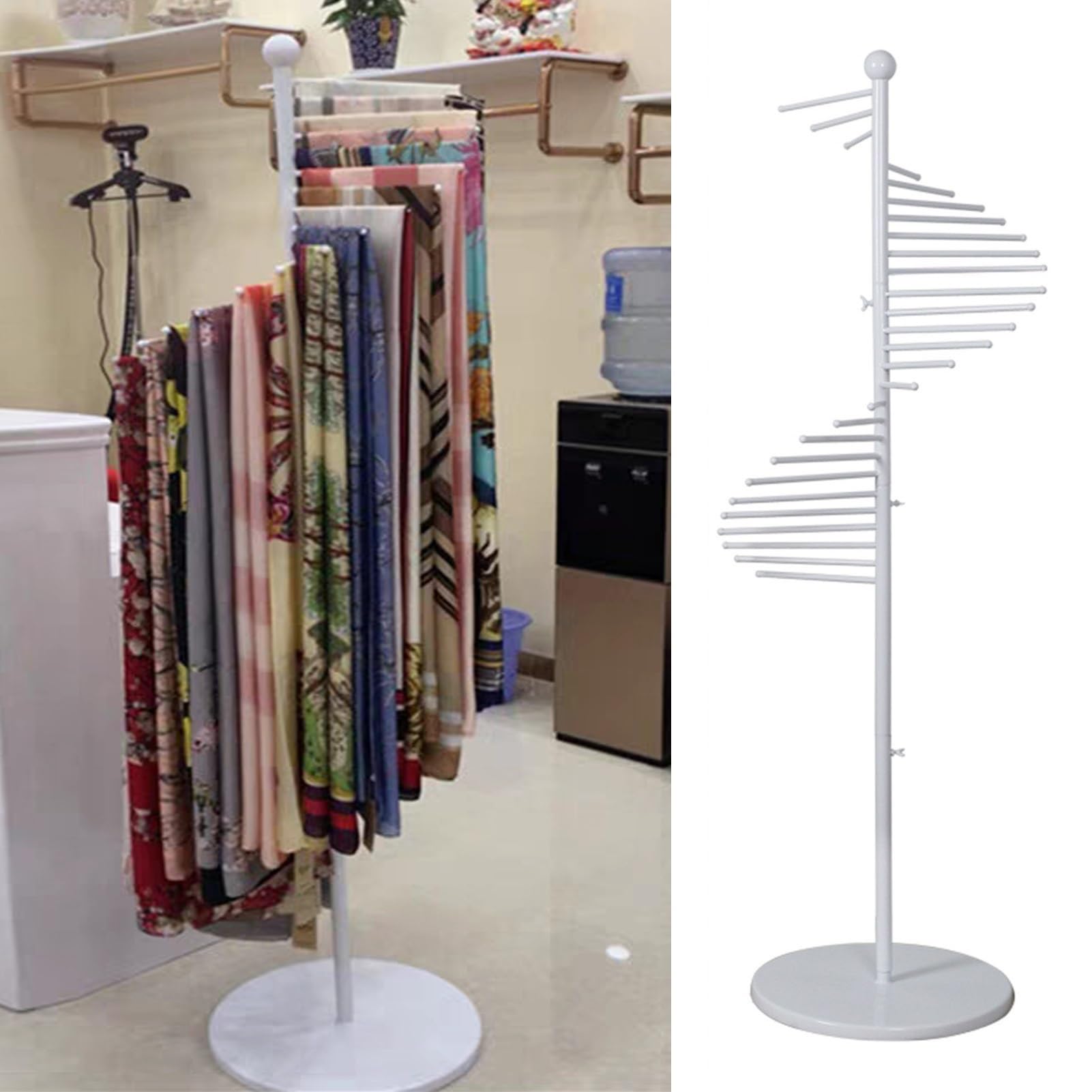 CGCSYZ Tall Scarf Hanger Organizer Holder, Floor Stand Metal Scarf Display Holder, Commercial Space Saving Belt Clothes Rack with Base, Round Stands (White 42cmx170cm(17)